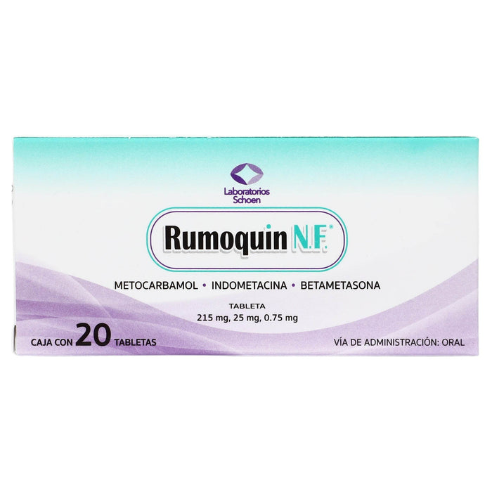 Rumoquin Nf (Metocarbamol/Indometacina/Betametasona) Tabletas 215Mg/25Mg/0.75Mg Con 20 - WeCare Pharma