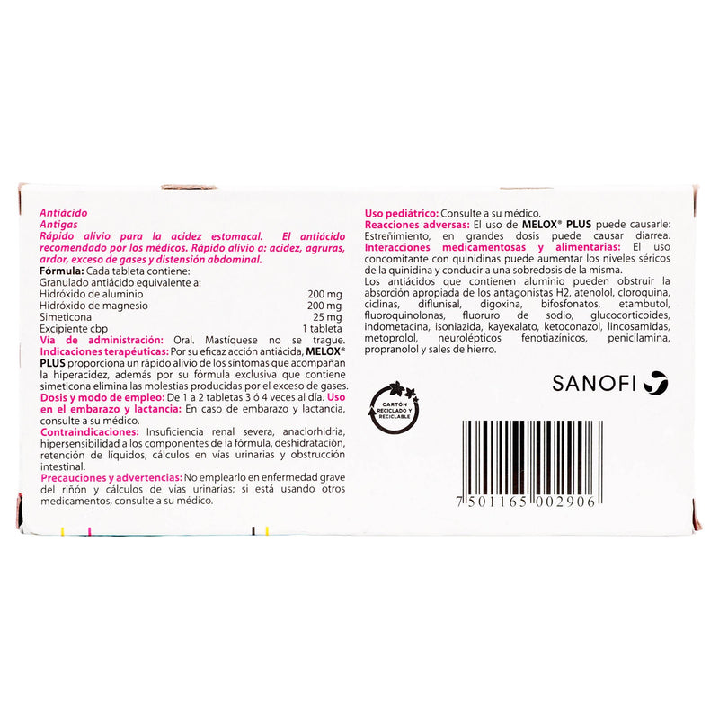 Melox Plus Mast 200Mg Con 30 Cereza Tabletas (Aluminio/Magnesio/Simeticona) - WeCare Pharma