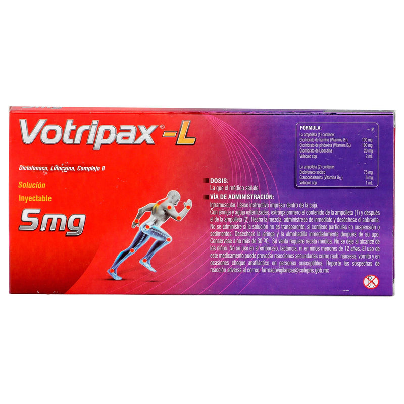 Votripax-L 5Mg/3Ml Con 3 Ampulas (Diclofenaco/Lidocaina/Complejo B) - WeCare Pharma