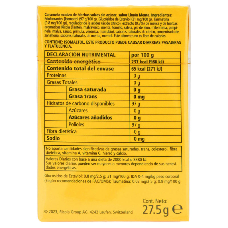 Caramelo Ricola Pastillas 27.5G Con 11 Limon-Menta (Hierbas Alpinas Suizas) - WeCare Pharma