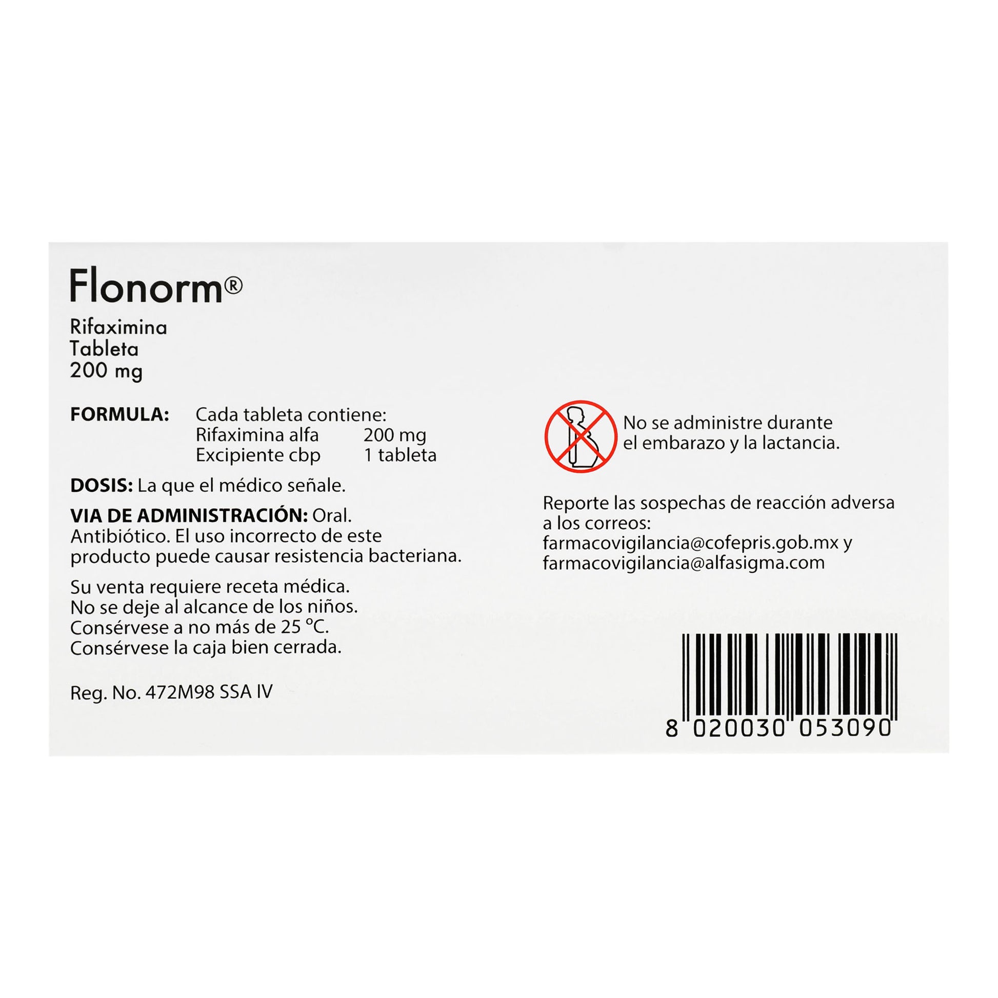 Flonorm 200Mg Con 12 Tabletas (Rifaximina) 5 - 8020030053090