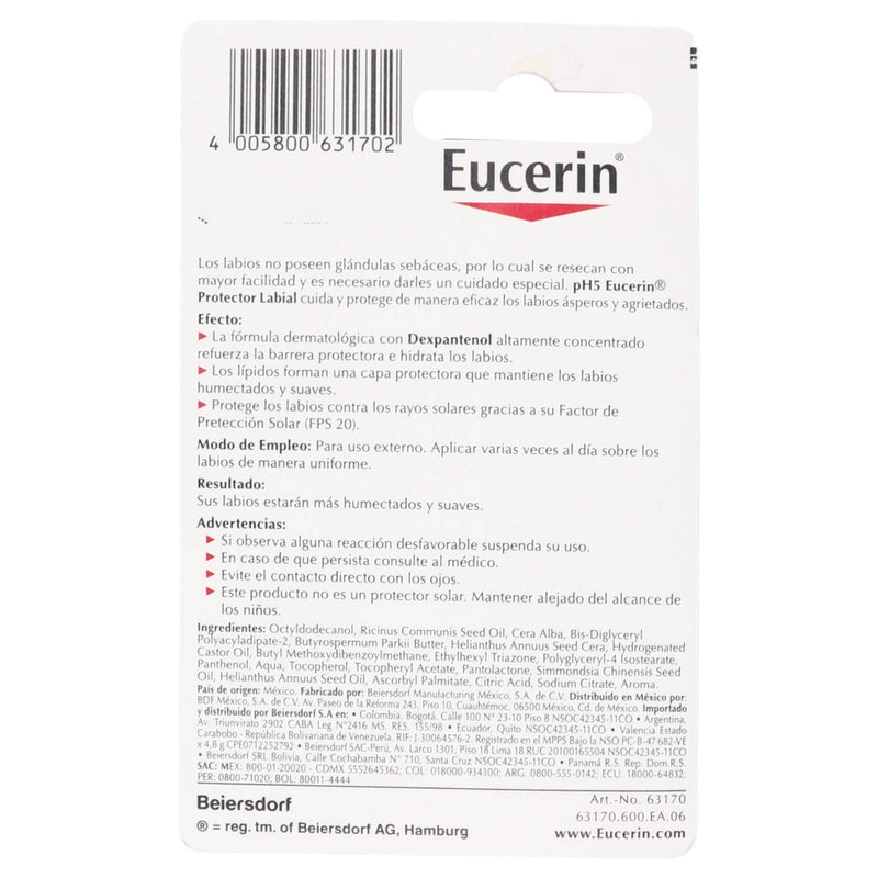 Eucerin Pomada Labial Ph5 Fps20+4.8G - WeCare Pharma