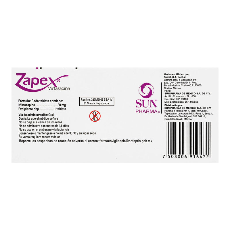 Zapex 30Mg Con 20 Tabletas (Mirtazapina) - WeCare Pharma