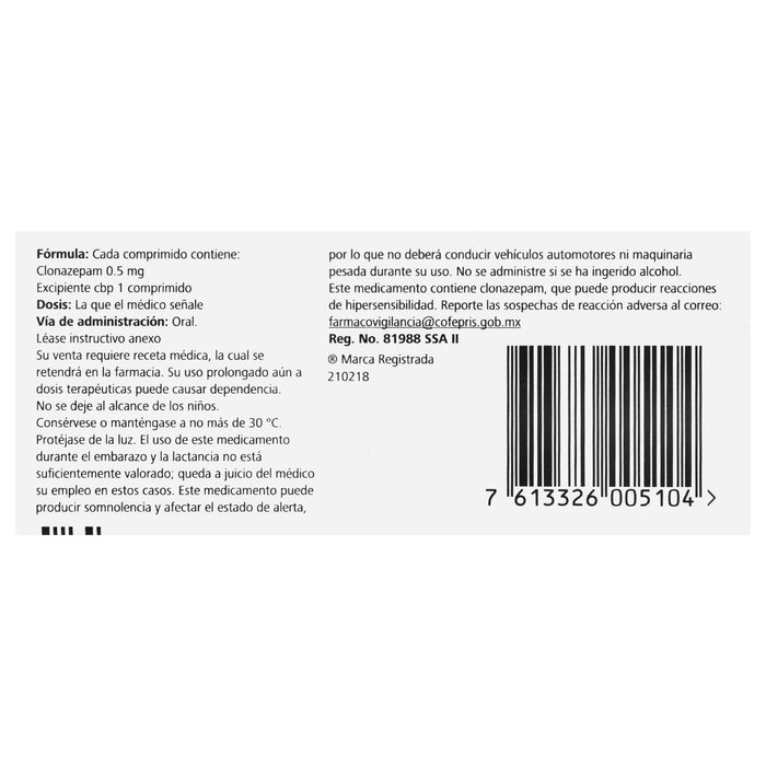 Rivotril (Clonazepam) Comp 0.5Mg Con 30 - WeCare Pharma