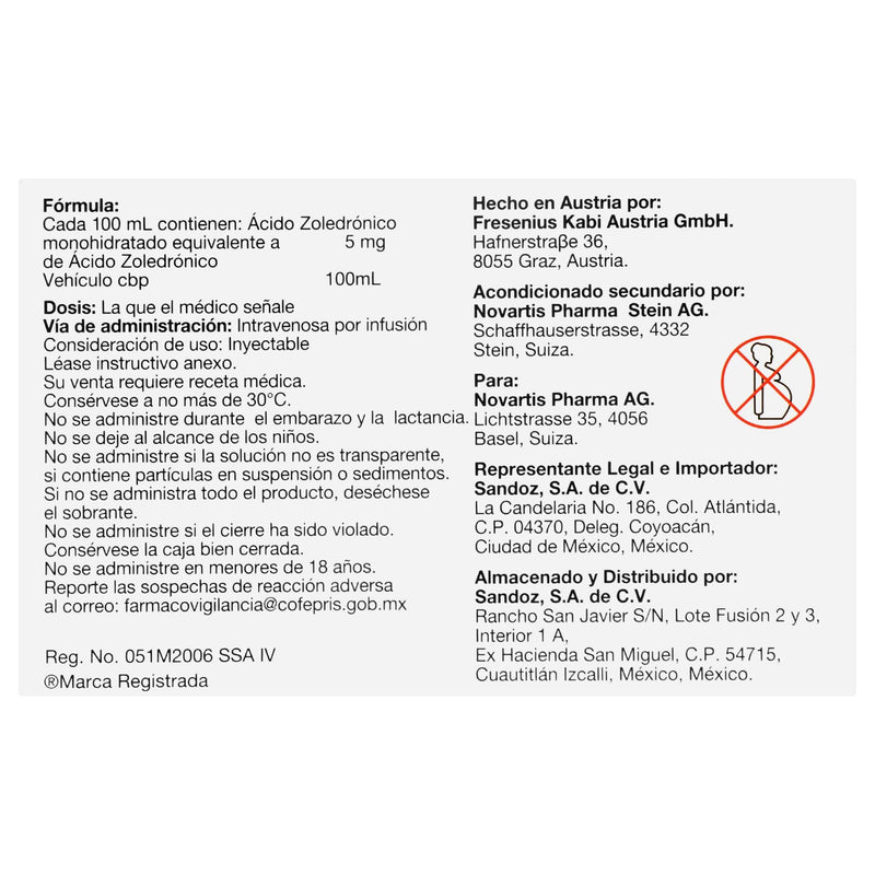 Aclasta Frasco 5Mg 100Ml Ampulas (Acido Zoledronico) - WeCare Pharma
