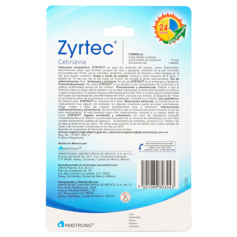 Zyrtec 10Mg Con 7 Tabletas (Cetirizina) - WeCare Pharma