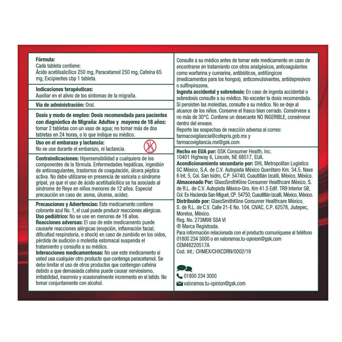 Excedrin Migraña 24 Tabletas 2 Frascos (Ácido Acetilsalicilico/Paracetamol/Cafeina) - WeCare Pharma