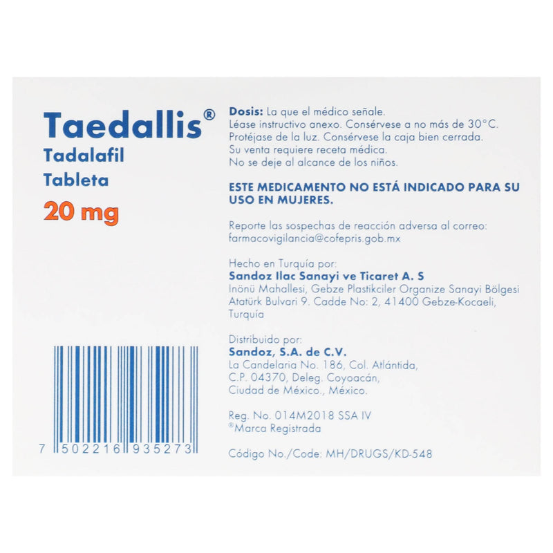 Taedallis 20Mg Con 4 Tabletas (Tadalafil) - WeCare Pharma