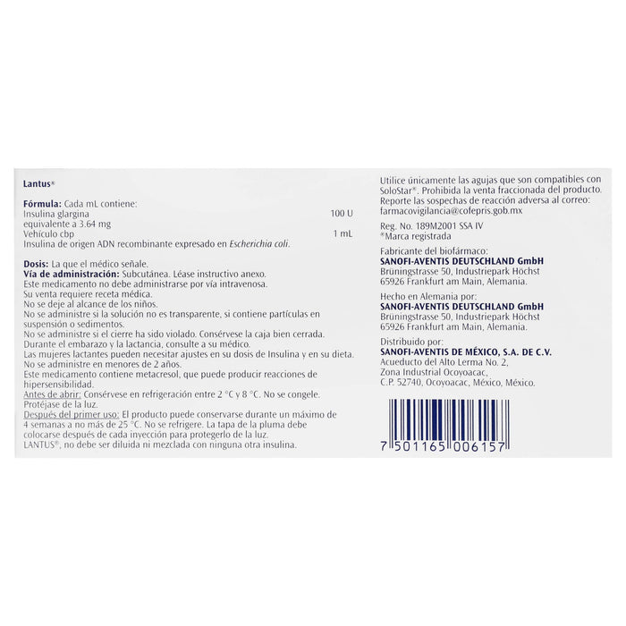 Lantus Solostar Pluma 100Unid/Ml 3Ml Con 5 (Insulina Glargina) - WeCare Pharma