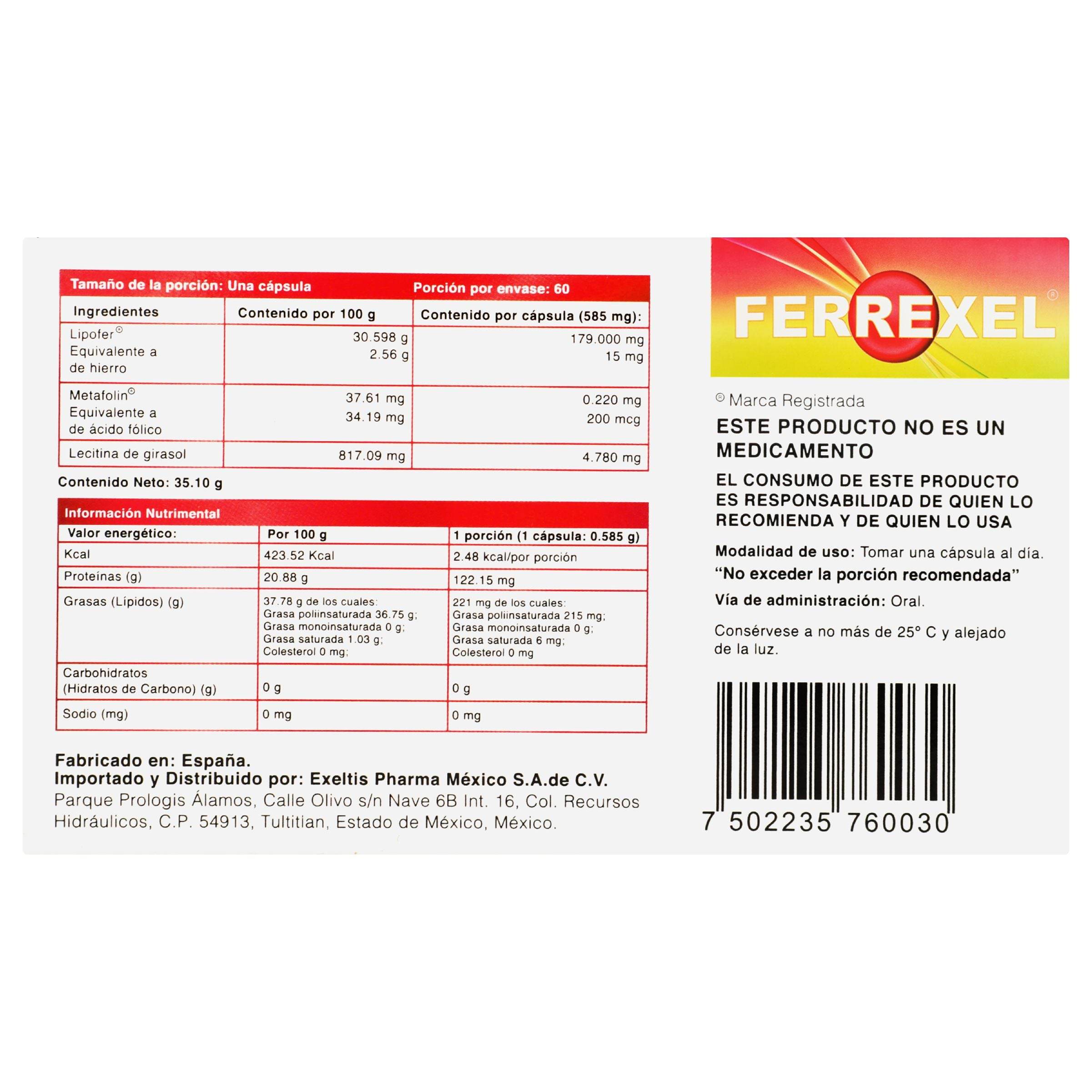 Ferrexel Con 60 Capsulas (Hierro Liposomado/Acido Folico) — WeCare Pharma