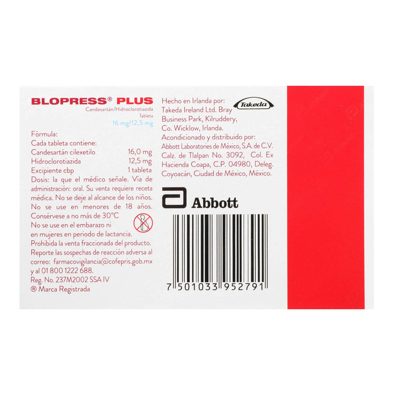 Blopress Plus 16Mg/12.5Mg Con 14 Tabletas (Candesartan/Hidroclorotiazida) - WeCare Pharma