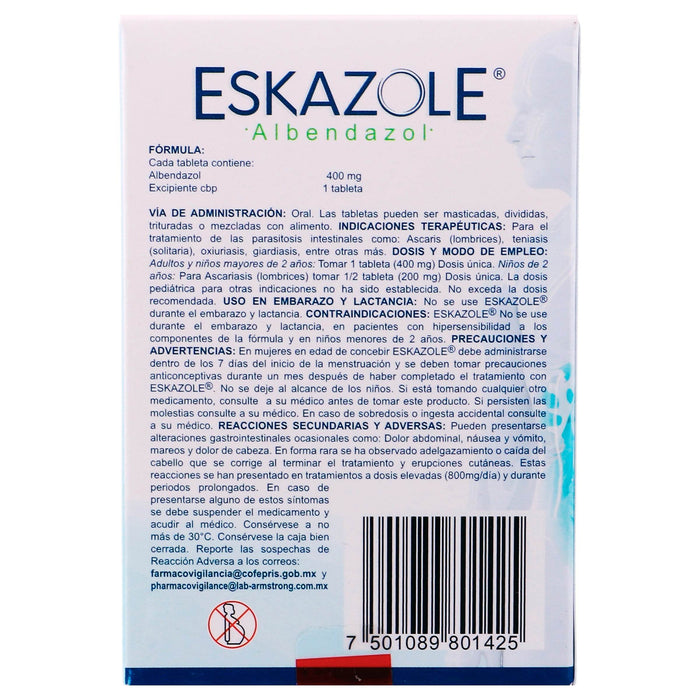 Eskazole (Albendazol) Tabletas 400Mg Con 1 - WeCare Pharma