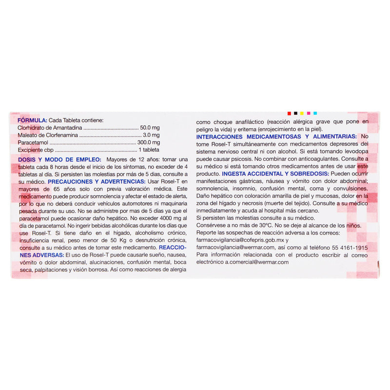 Rosel-T 50/3/300Mg Con 15 Tabletas (Amantadina/Clorfenamina/Paracetamol) - WeCare Pharma
