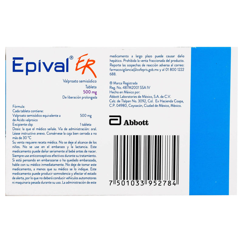 Epival Er 500Mg Con 30 Tabletas (Valproato Semisodico) - WeCare Pharma
