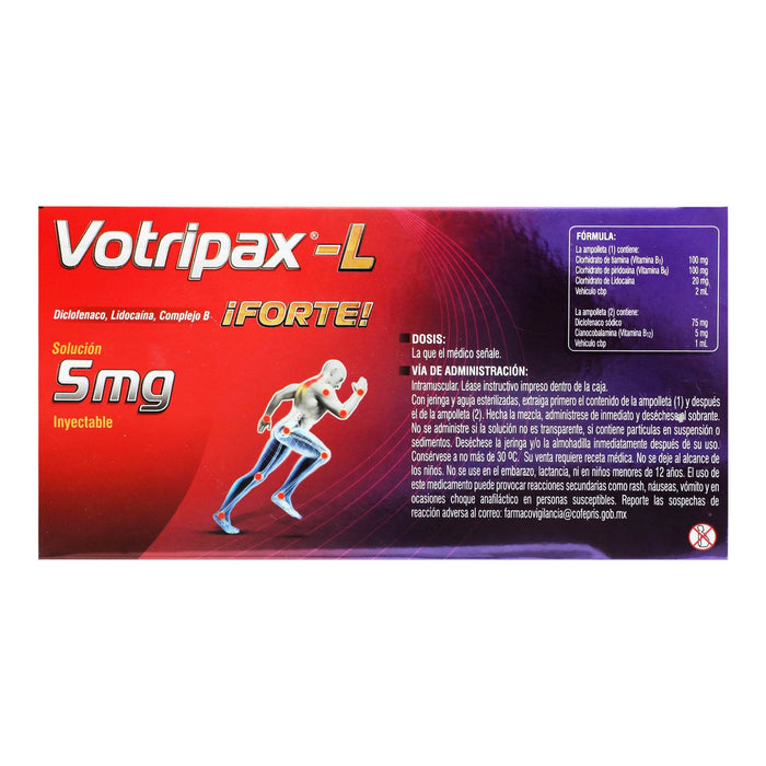 Votripax-L Forte 5Mg/3Ml Con 1 Ampulas (Diclofenaco/Complejo B/Lidocaina) - WeCare Pharma