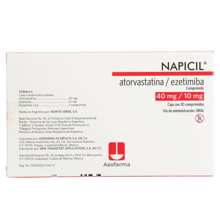 Napicil 40Mg/10Mg Con 30 Comprimidos (Atorvastatina/Ezetimiba) - WeCare Pharma
