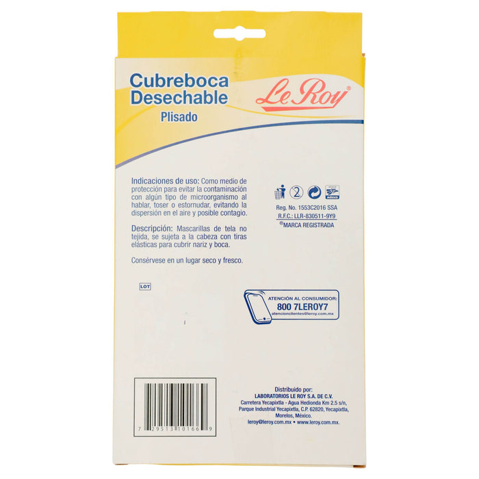 Cubrebocas Plisado Leroy Adulto Azul Con 5 - WeCare Pharma