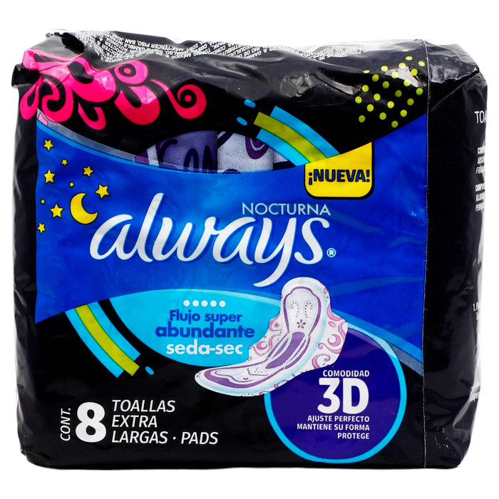 Toallas Always Noches Tranquilas Seda-Sec Con 8 - WeCare Pharma