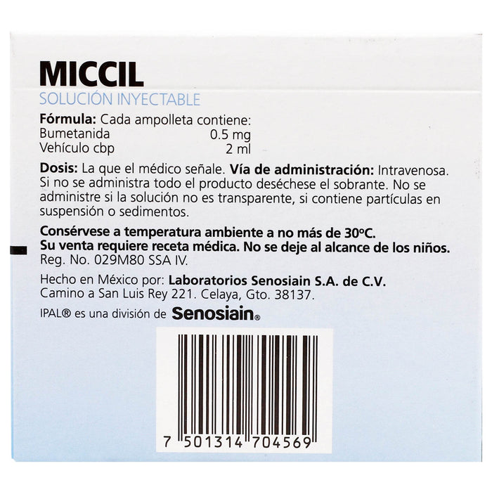 Miccil 0.5Mg 2Ml Con 5 Ampulas (Bumetanida) - WeCare Pharma