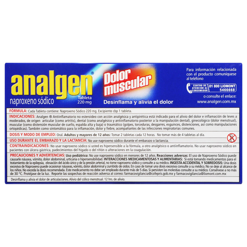 Analgen 220Mg Con 20 Tabletas (Naproxeno Sodico) - WeCare Pharma