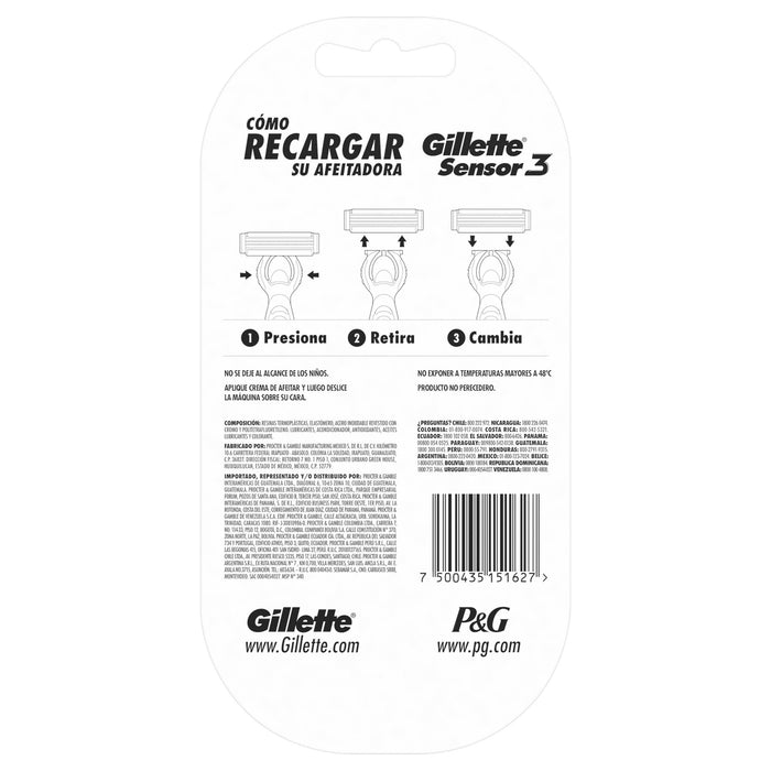 Rastrillo Gillette Sensor Con 1 Pieza Mango Y 4 Cartuchos - WeCare Pharma