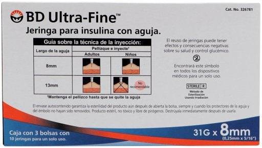 Jeringa Insulina Ultrafine Bd 0.5Ml 31Gx8Mm Con 30 - WeCare Pharma