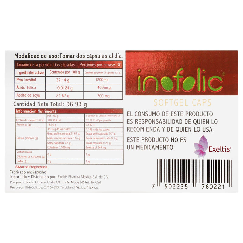 Inofolic 96.93G Con 60 Capsulas (Myo Inositol/Ac Folico/ Aceite De Soya) - WeCare Pharma