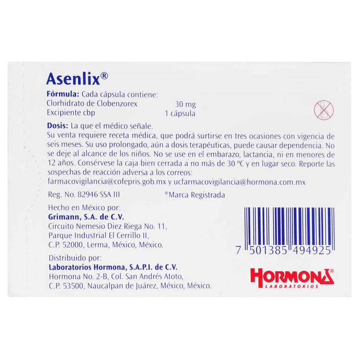Anselix (Clobenzorex) Capsulas 30Mg Con 60 - WeCare Pharma