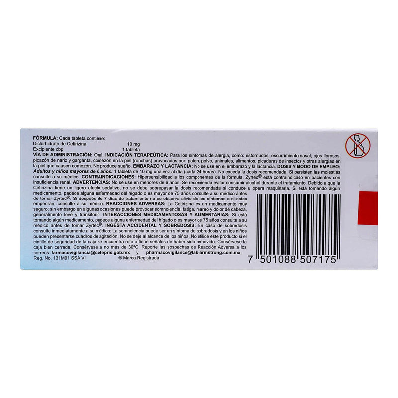Zyrtec 10Mg Con 20 Tabletas (Cetirizina) - WeCare Pharma