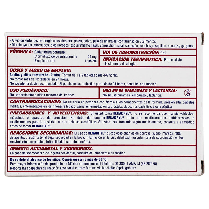 Benadryl 25Mg Con 24 Tabletas (Difenhidramina) - WeCare Pharma