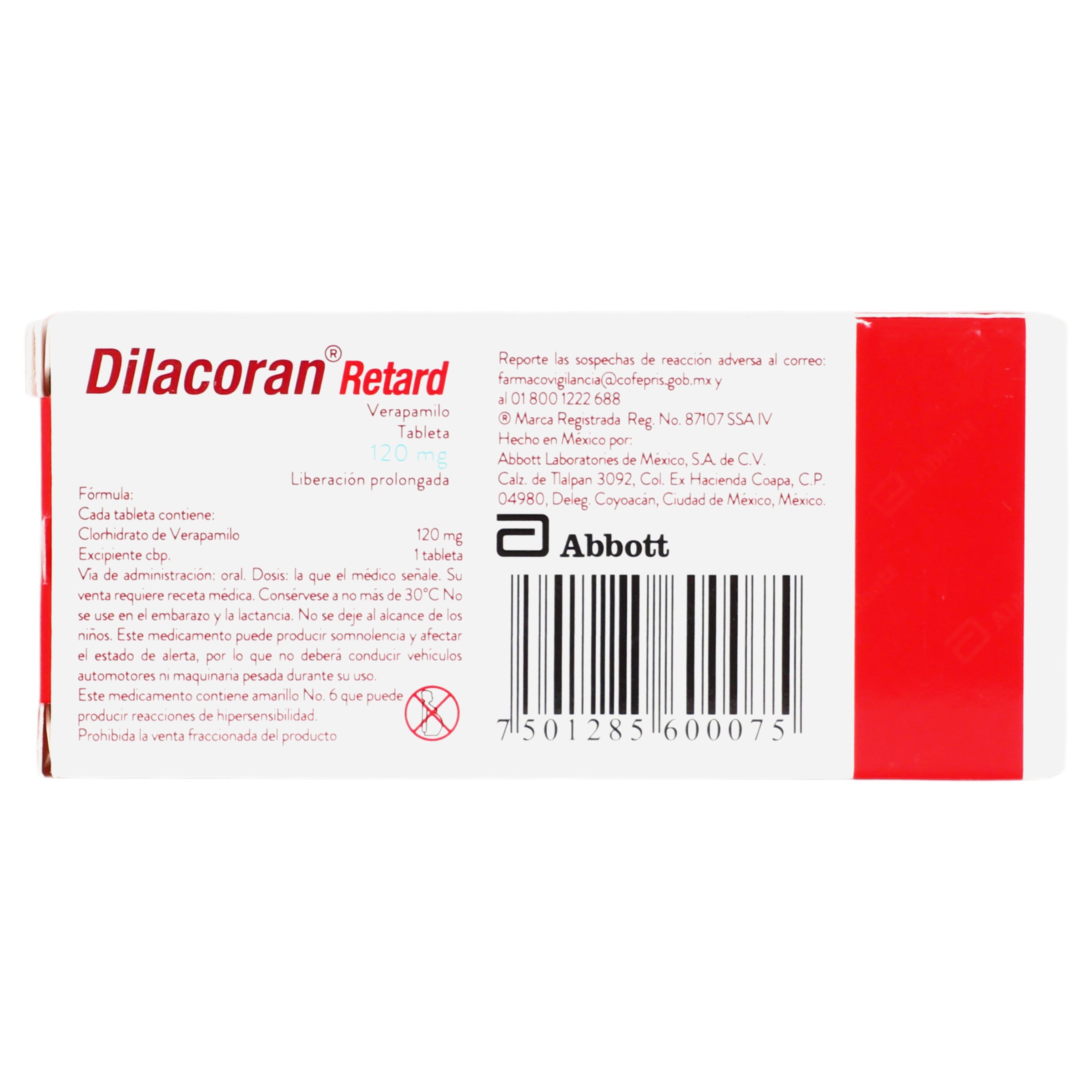 Dilacoran Retard 120Mg Con 30 Tabletas (Verapamilo) 7 - 7501285600075