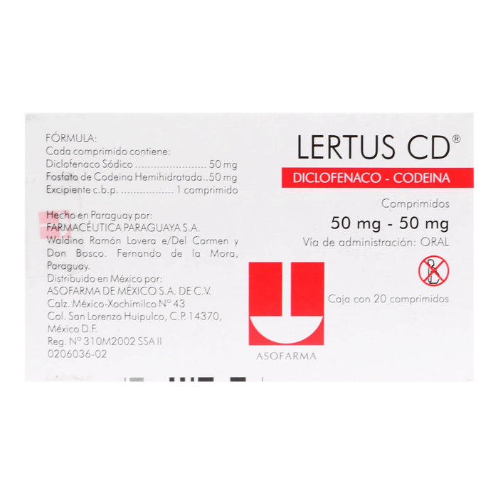 Lertus Cd (Diclofenaco/Codeina) Tabletas 50Mg/50Mg Con 20 - WeCare Pharma