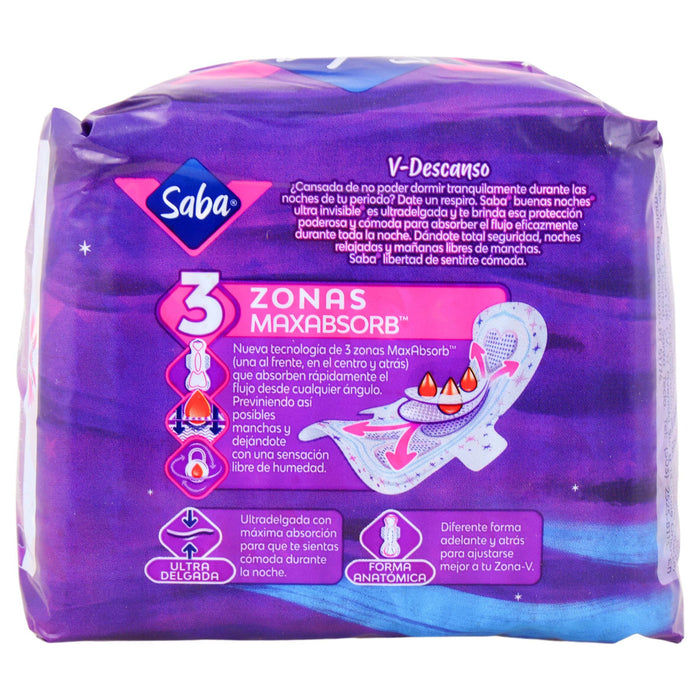 Toallas Saba Buenas Noches Ultradelgada Con Alas Con 10 - WeCare Pharma