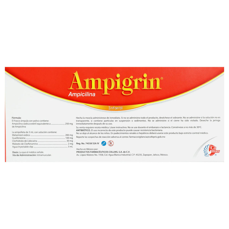 Ampigrin Infantil Frasco 250Mg Con 3 Ampulas (Ampicilina) - WeCare Pharma