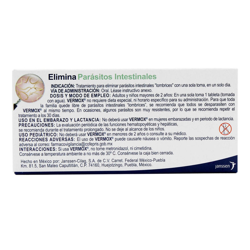 Vermox 500Mg Con 1 Tabletas (Mebendazol) - WeCare Pharma