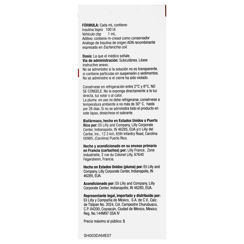 Humalog 100Unid/Ml 3Ml Con 1 Ampulas (Insulina Humana) - WeCare Pharma