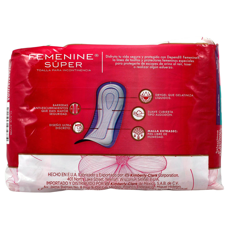 Toallas Depend Femenine Super Con 8 - WeCare Pharma