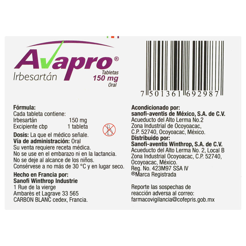 Avapro 150Mg Con 28 Tabletas (Irbesartan) - WeCare Pharma