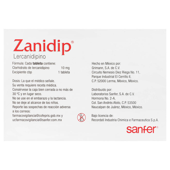 Zanidip (Lecarnidipino) Tabletas 10Mg Con 10 - WeCare Pharma