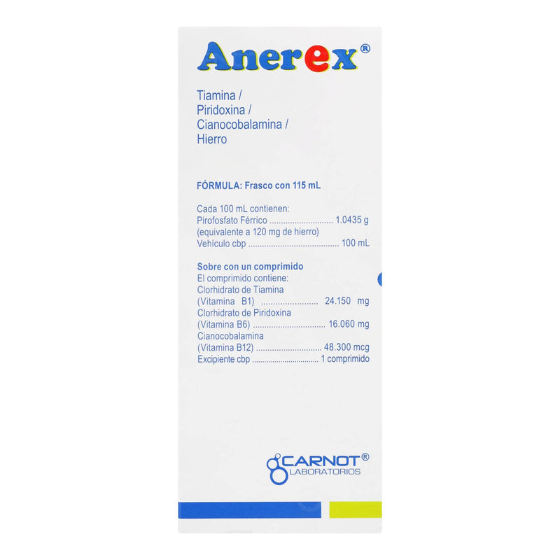 Anerex Solución 115Ml (Tiamina/Piridoxina/Cianocobalamina/Hierro) - WeCare Pharma