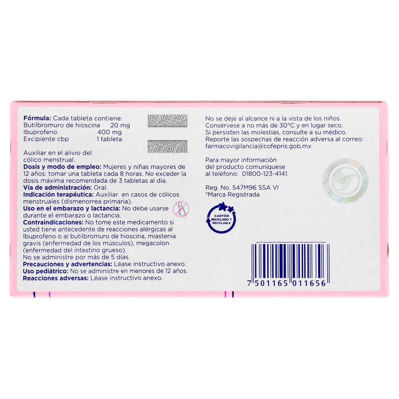 Buscapina Fem 20Mg/400Mg Con 10 Tabletas (Hioscina/Ibuprofeno) - WeCare Pharma