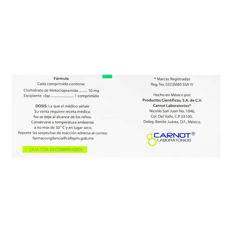 Carnotprim 10Mg Con 20 Comprimidos (Metoclopramida) - WeCare Pharma