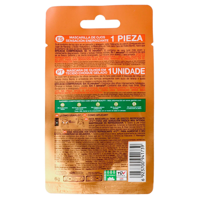 Mascarilla Tela Garnier Hidra-Bomb Ojos Naranja + ácido Hialurónico Con 1 - WeCare Pharma
