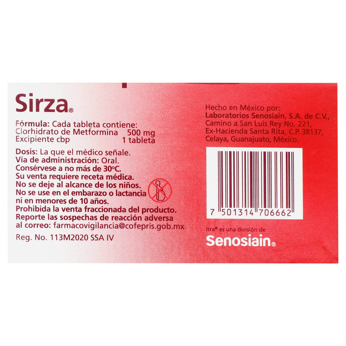 Sirza 500Mg Con 60 Tabletas (Metformina Resveratrol) - WeCare Pharma