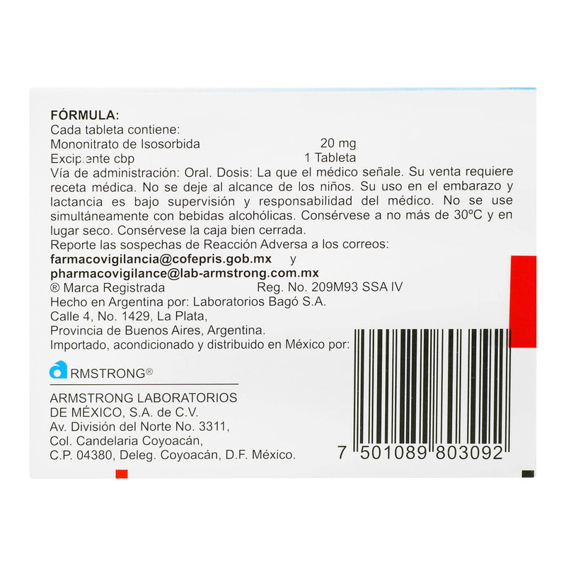 Monocorat 20Mg Con 20 Tabletas (Mononitrato De Isosorbida) - WeCare Pharma