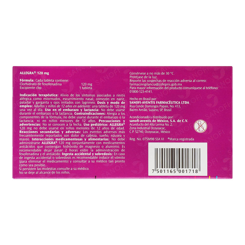 Allegra 120Mg Con 10 Tabletas (Fexofenadina) - WeCare Pharma
