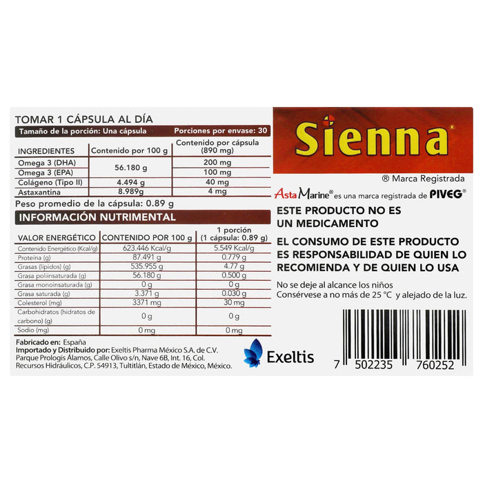 Sienna Colageno (Suplemento Alimenticio) Capsulas 26.70G Con 30 - WeCare Pharma
