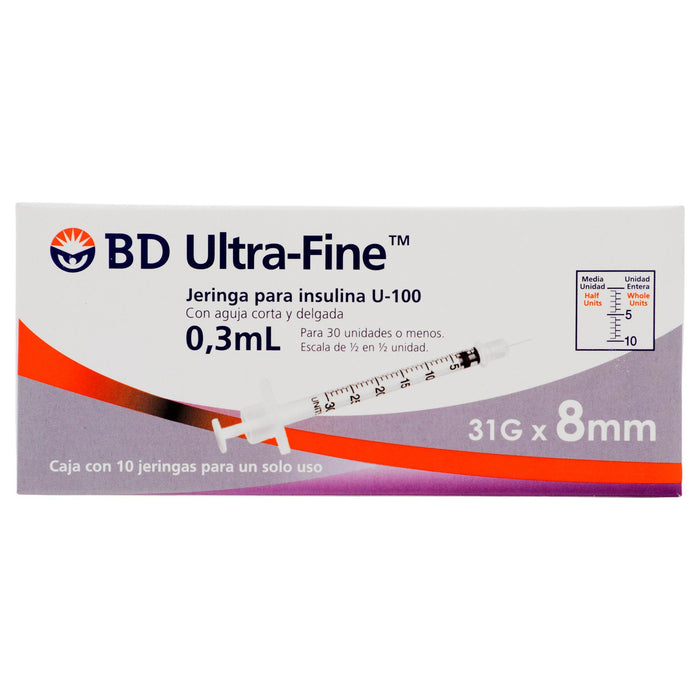 Jeringa Insulina Ultrafine Bd 0.3Ml 31Gx8Mm Con 10 - WeCare Pharma
