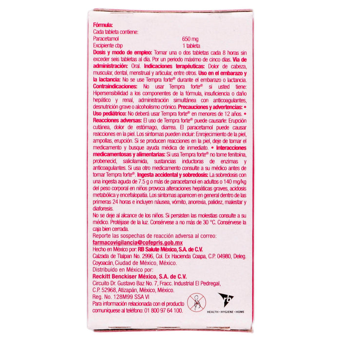 Tempra Forte 650Mg Con 4 Tabletas (Paracetamol) - WeCare Pharma