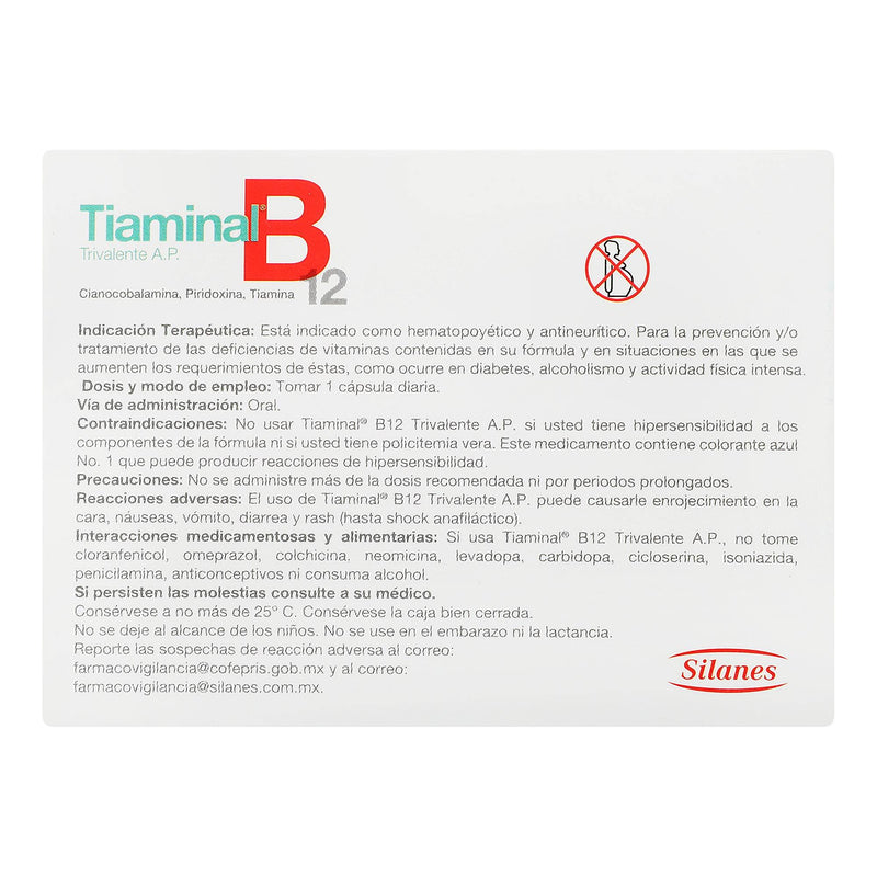Tiaminal B12 250Mg/50Mg/100Mg Con 30 Capsulas (Cianocobalamina/Piridoxina/Tiamina) - WeCare Pharma